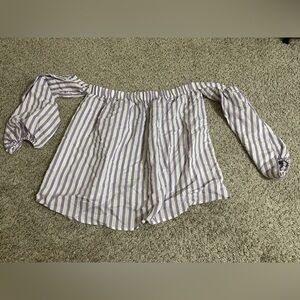 NWT Express Striped Off The Shoulder Balloon Sleeve Top Purple Sz M Lightweight